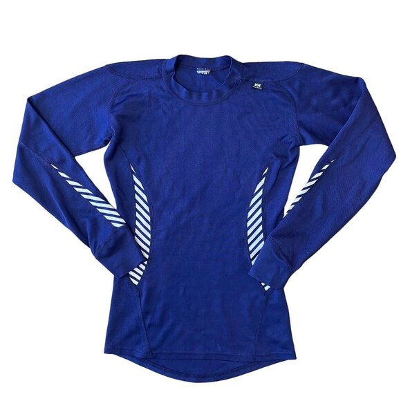 Helly Hansen Stripe LIFA Performance Long Sleeve Crewneck Womens Small Blue - Picture 1 of 3